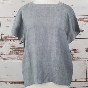 6397 Top Gray Back Zip Linen Blend Shirt Size XS